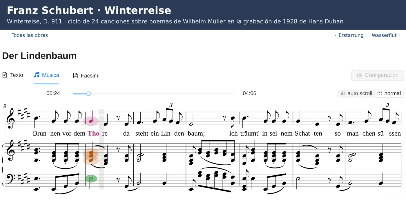 «Der Lindenbaum», de Winterreise, en una edición publicada con Editio, con las notas que suenan resaltadas.